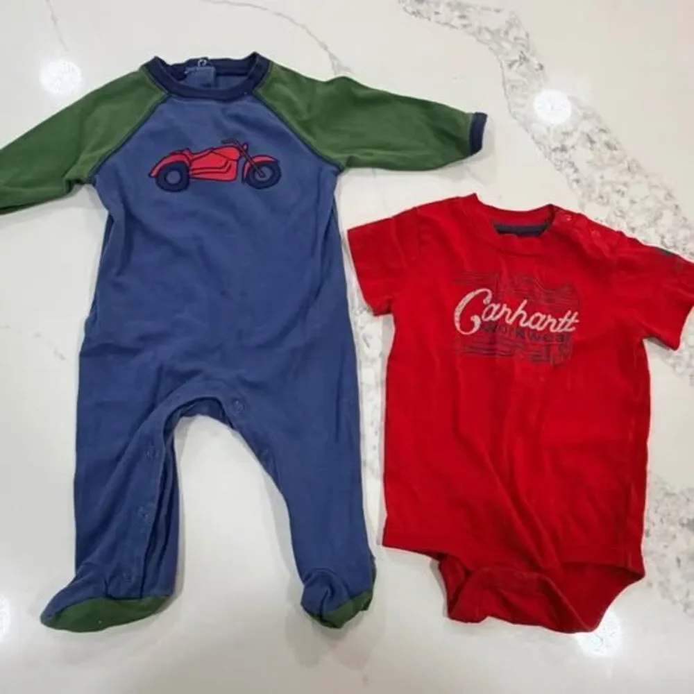 Baby Onesies Bundle, 6M + 9M, Carhartt + DwellStudio, GUC,